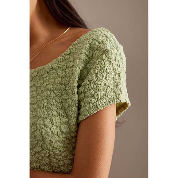 NWT Maeve Anthropologie Socialite Popcorn Tee Green Womens Medium Scoop Back - Picture 2 of 13